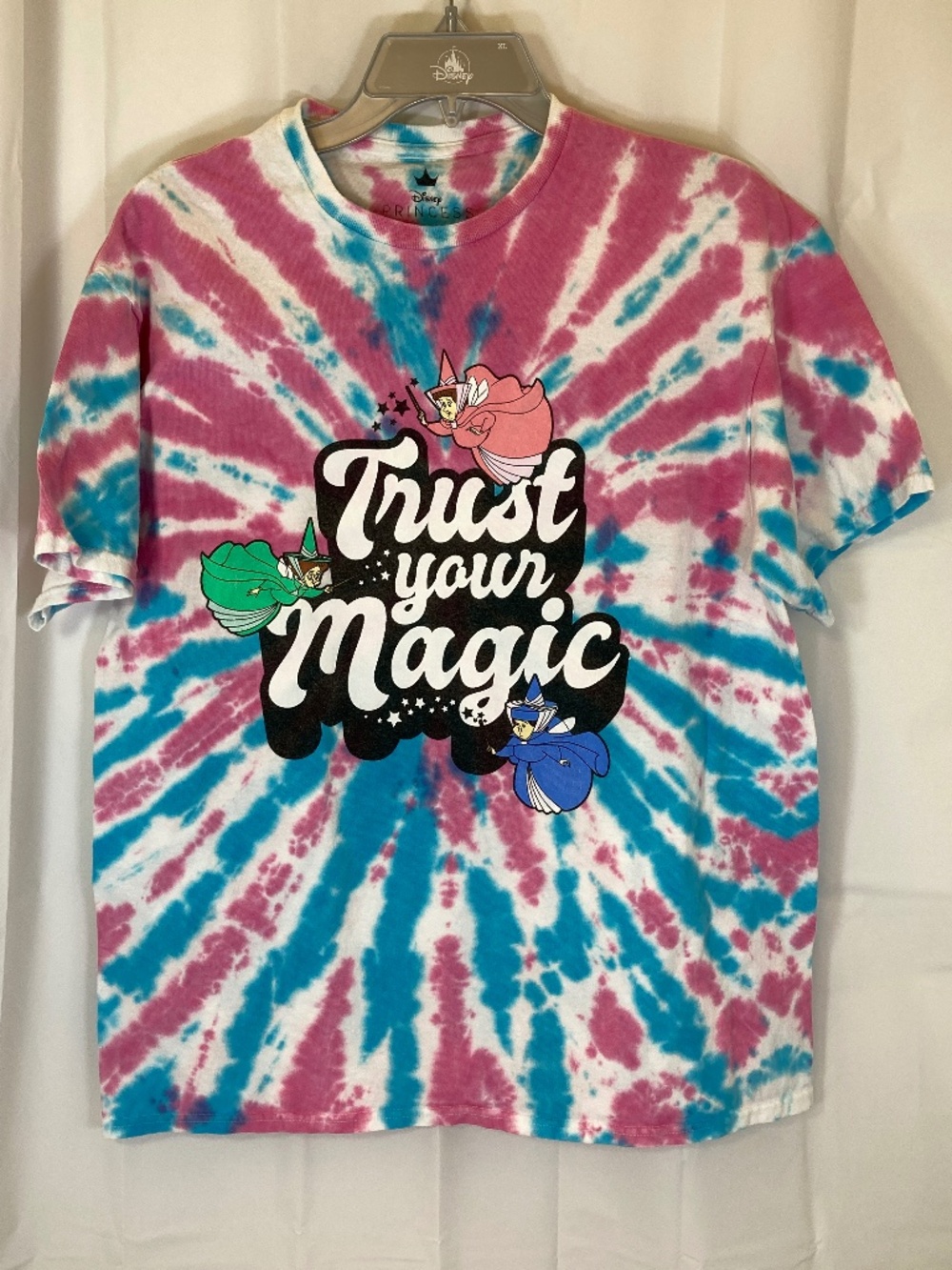 Disney 3 Fairies Shirt Sz L Pink Blue Sleeping Beauty Short Sleeve Tye Dye